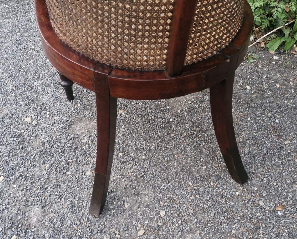 Regency mahogany bergere library armchair.  View X