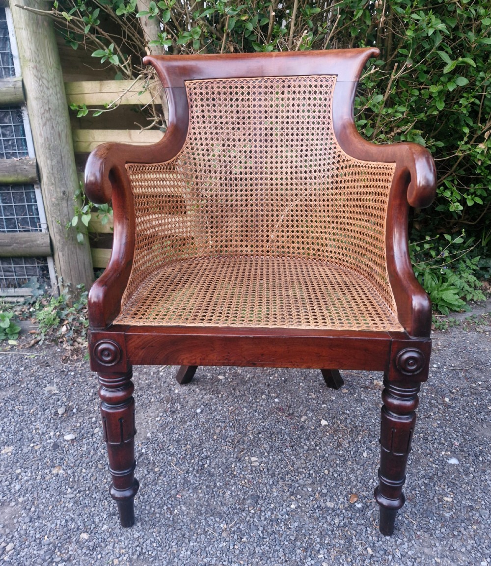 Regency mahogany bergere library armchair.  View XIII