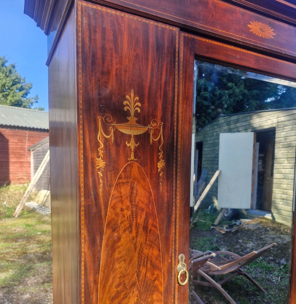 Edwardian inlaid mahogany mirror door wardrobe.  View VI