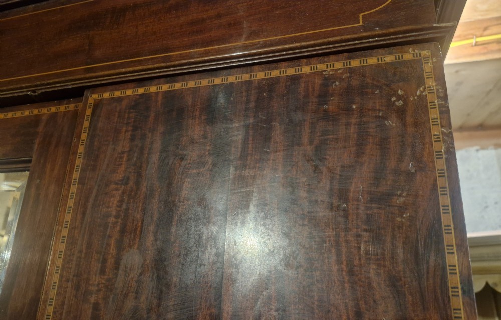 Edwardian inlaid mahogany mirror door wardrobe.  View X