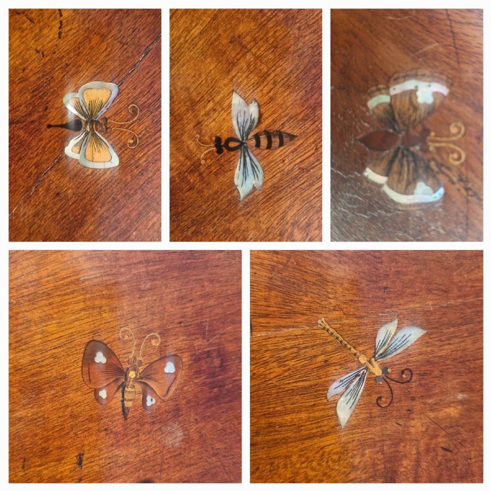 Edwardian inlaid mahogany surprise drinks table. View IX