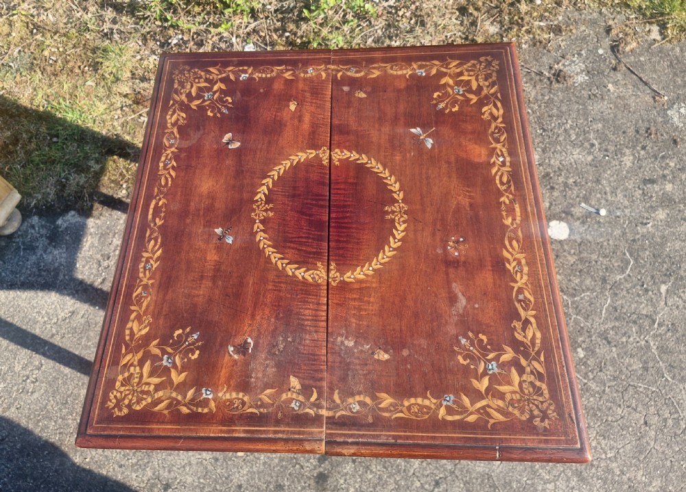 Edwardian inlaid mahogany surprise drinks table. View X
