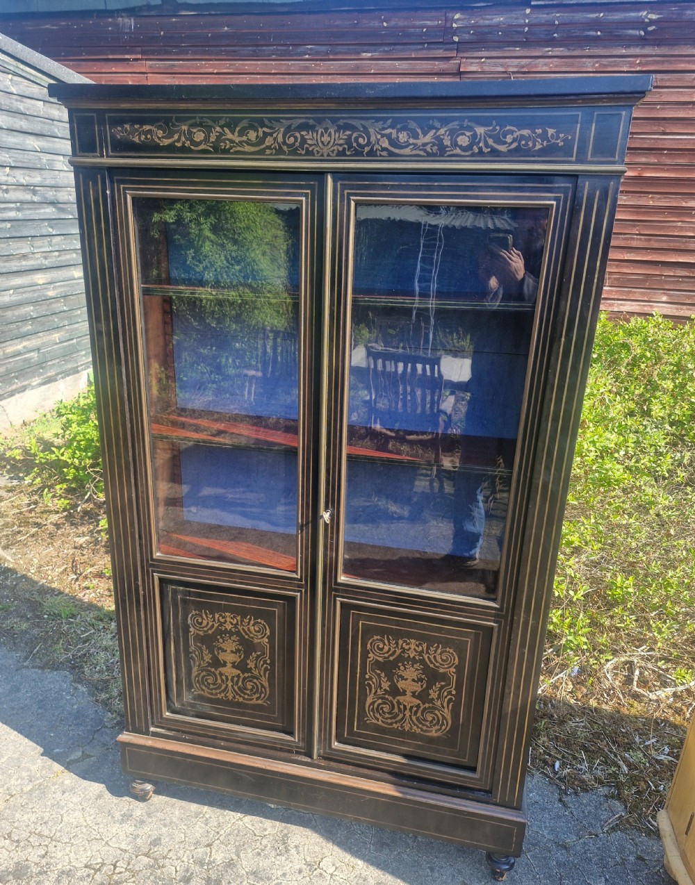 Late 19th century brass inlaid cabinet.  View V