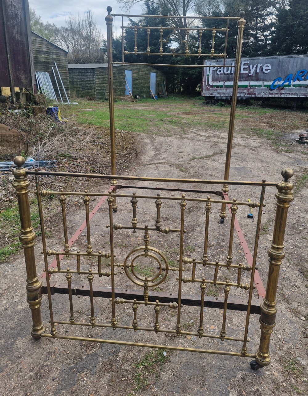 Victorian double brass bed frame and irons.