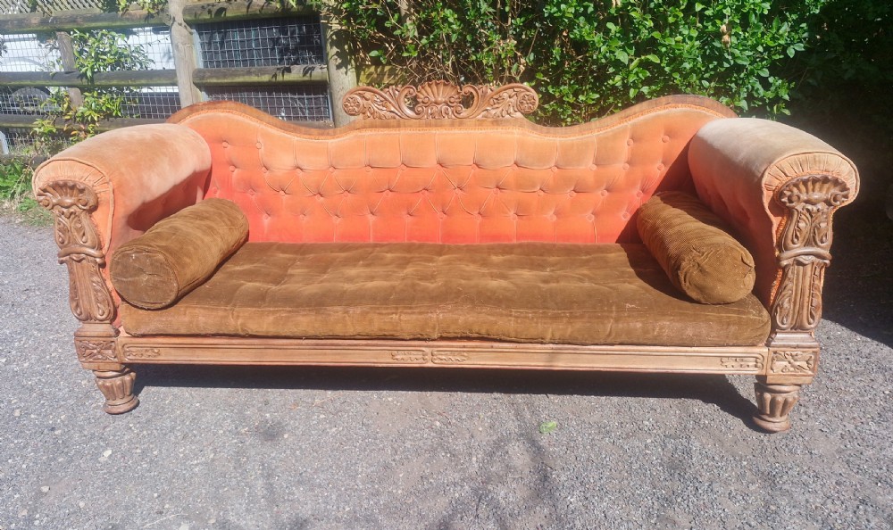 Regency carved country house sofa.  View VI