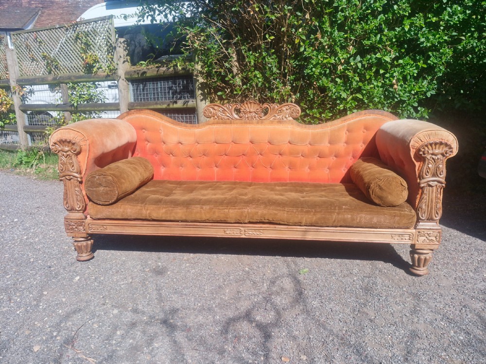 Regency carved country house sofa.  View VII