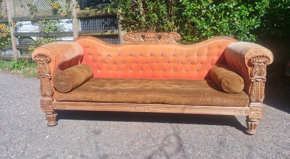 Regency carved country house sofa.  View IX