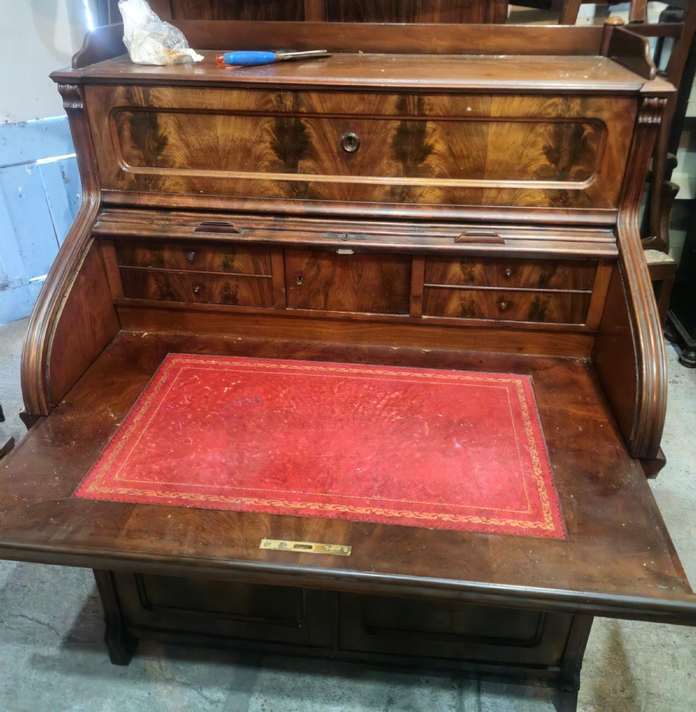 Late 19th century mahogany tambour front writing desk. View III