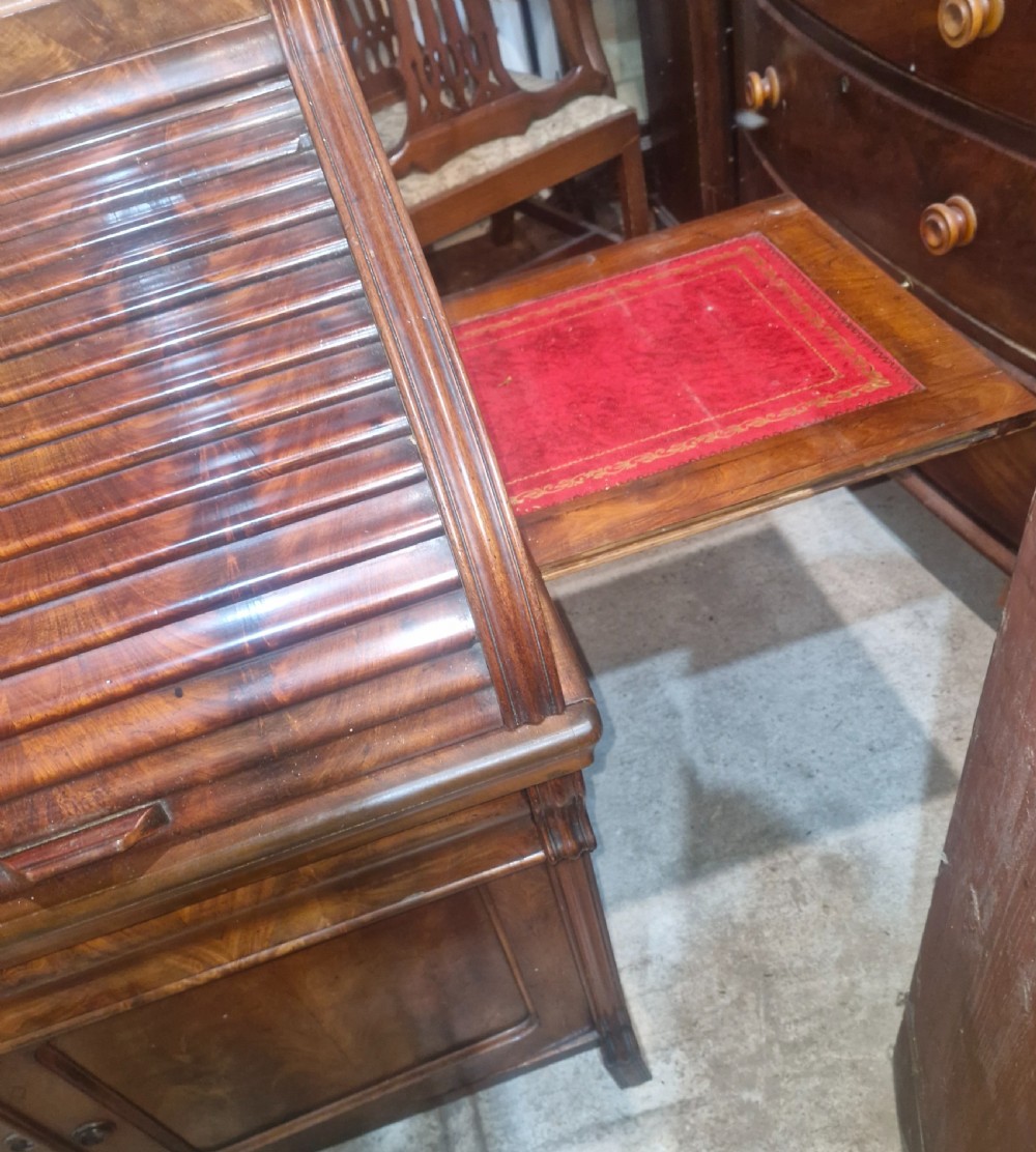 Late 19th century mahogany tambour front writing desk. View V