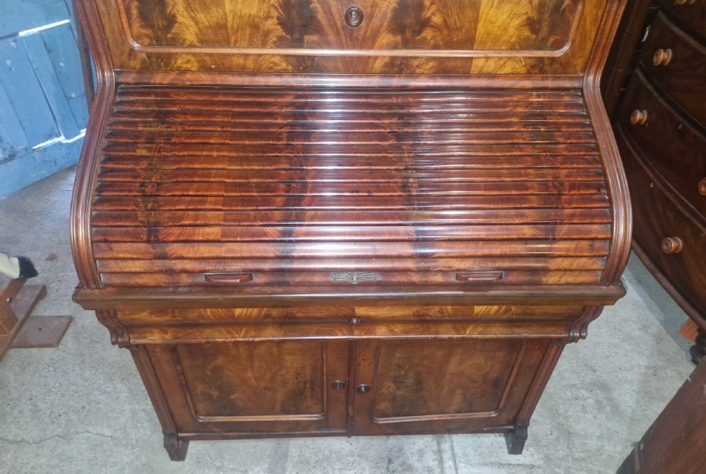 Late 19th century mahogany tambour front writing desk. View VII