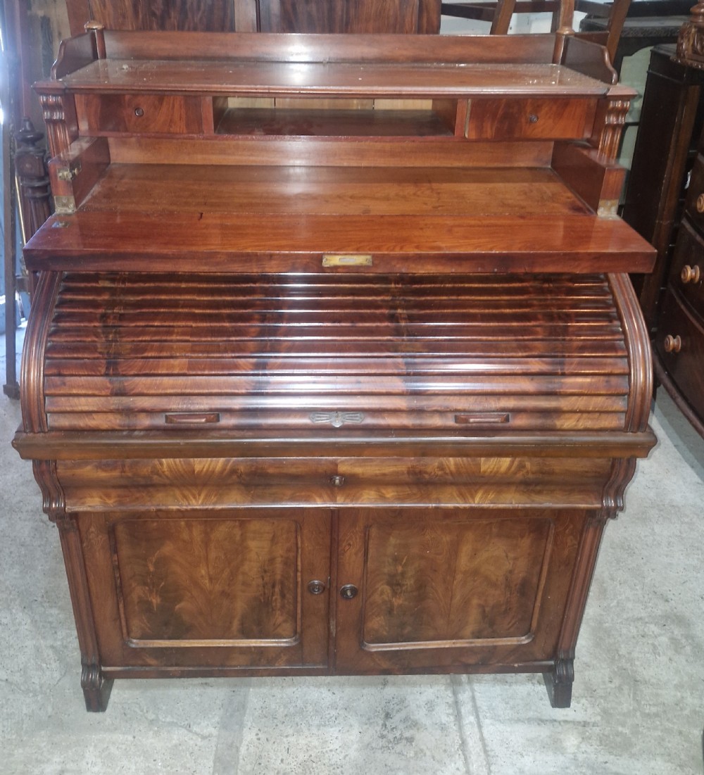 Late 19th century mahogany tambour front writing desk. View VIII