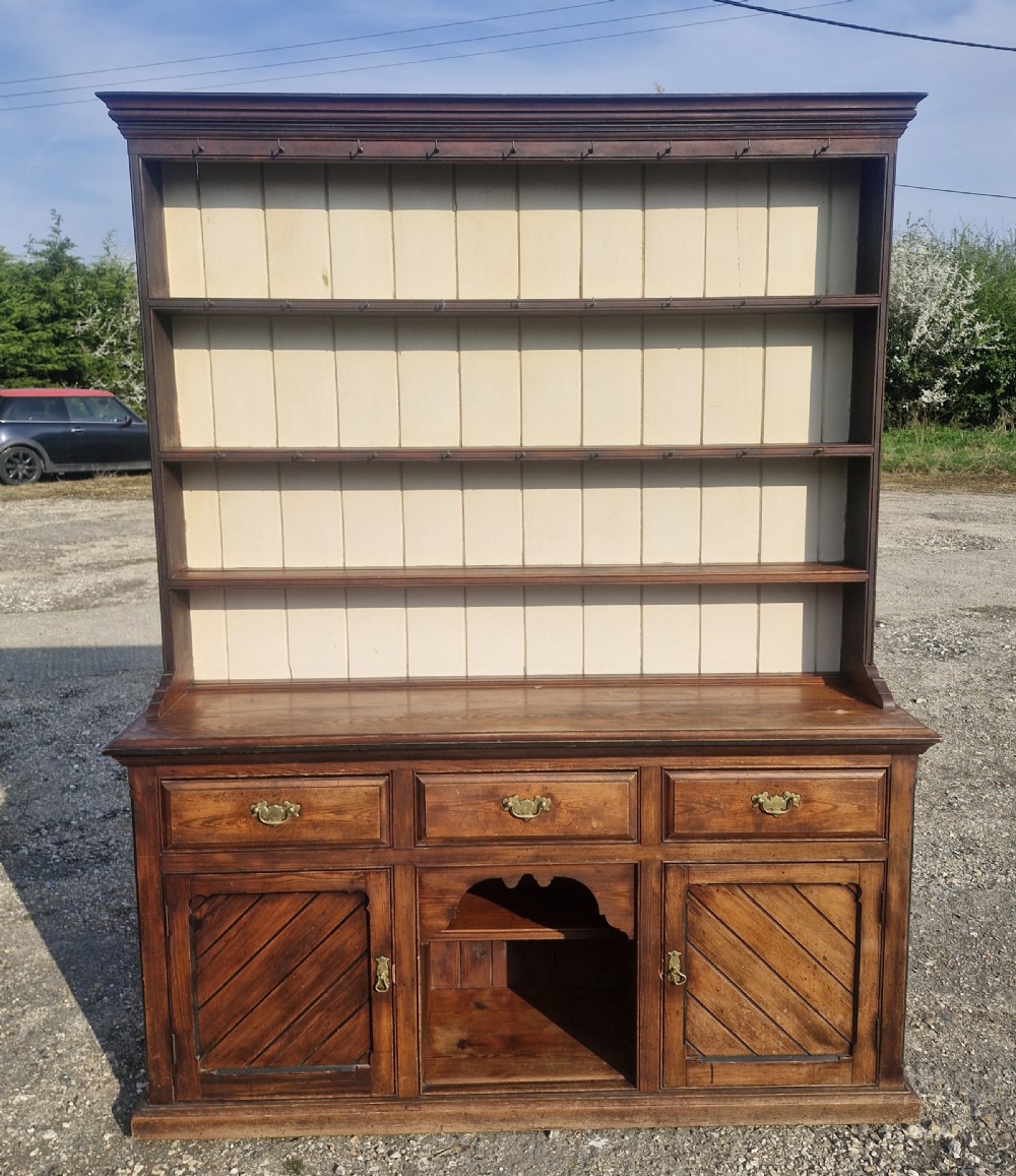 Good solid pitch pine 2 part kitchen dresser. 