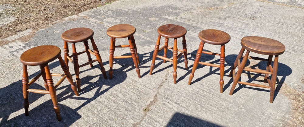 6 late Victorian Elm top stools  View II