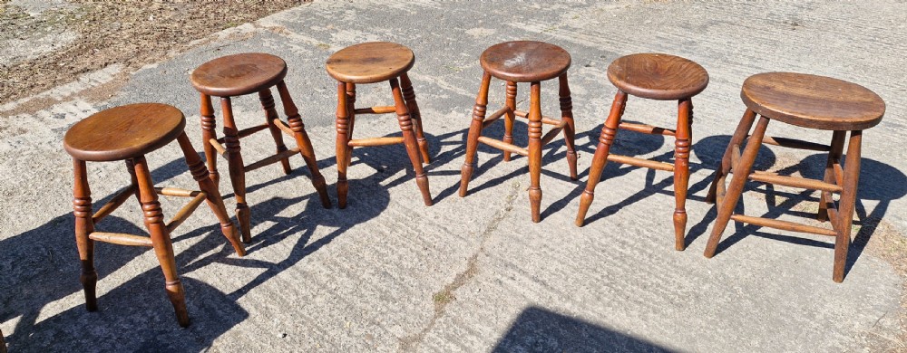 6 late Victorian Elm top stools  View III