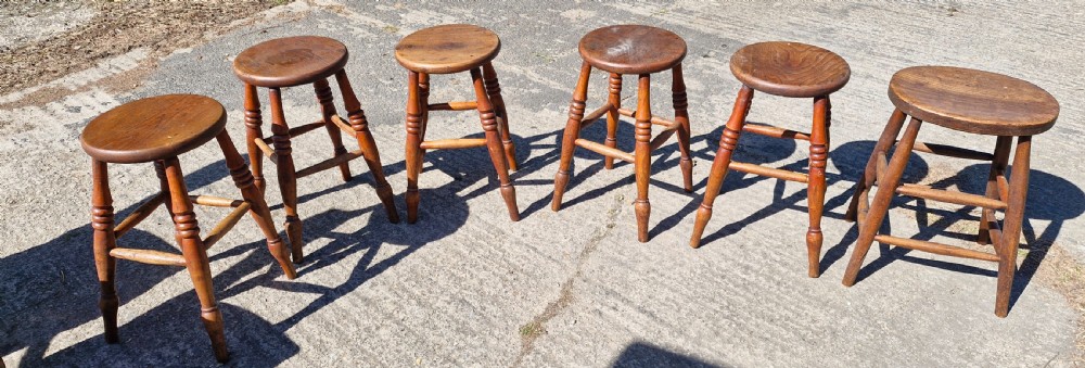 6 late Victorian Elm top stools  View IV