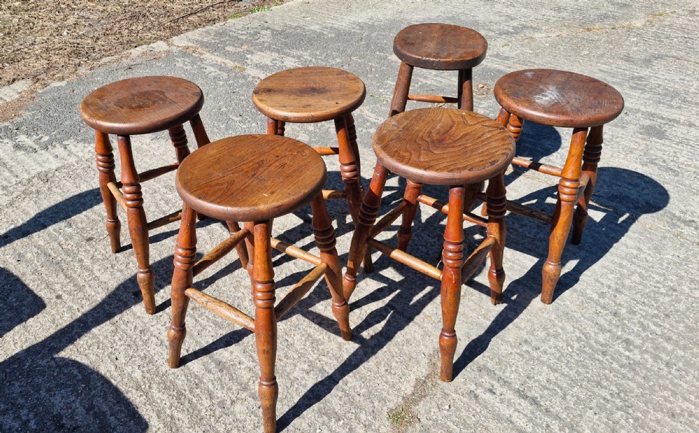 6 late Victorian Elm top stools  View VII