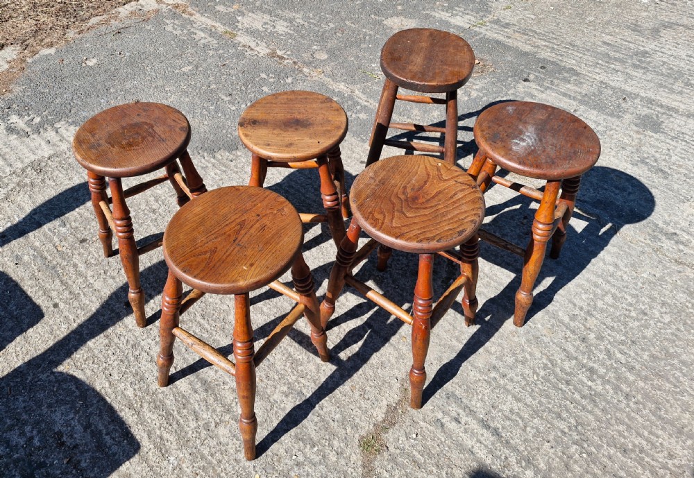 6 late Victorian Elm top stools  View VIII