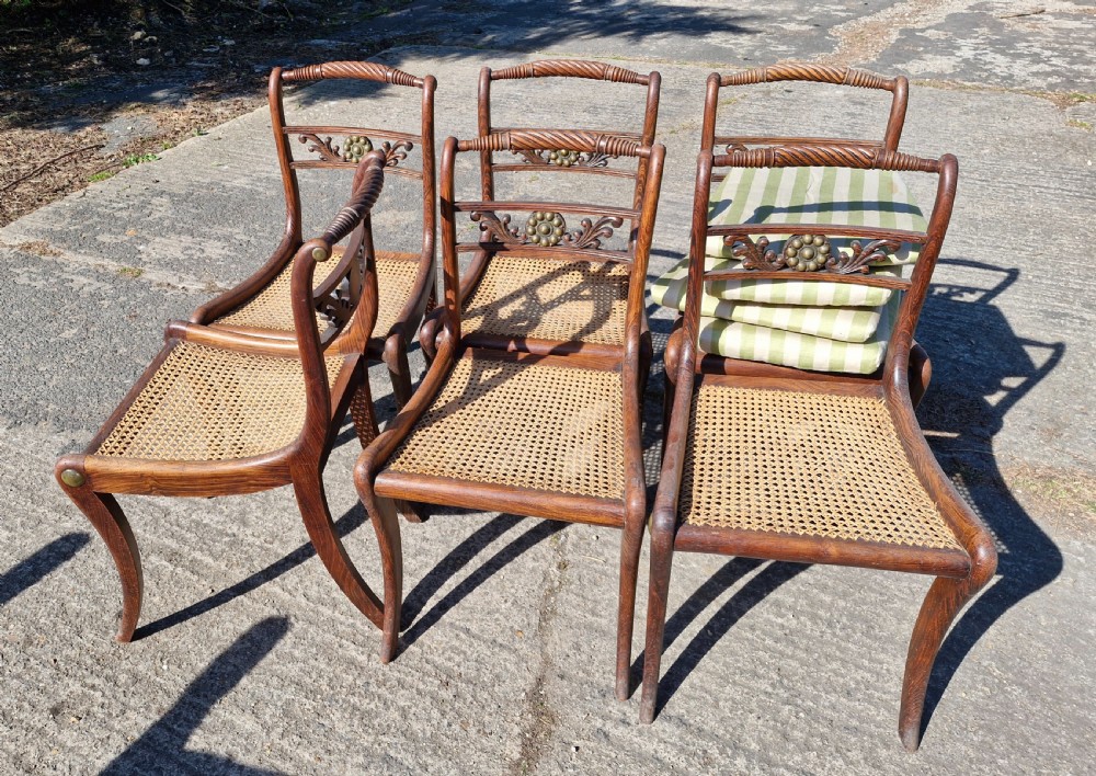 Set of 6 simulated rosewood dining chairs with metal mounts and original squabs. View XII