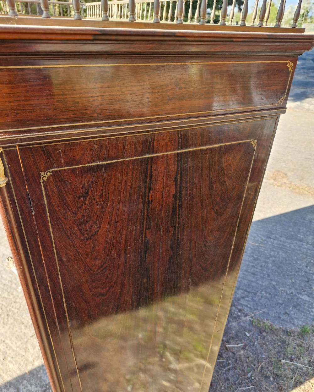 19th century brass inlaid rosewood 2 door cabinet.  View V