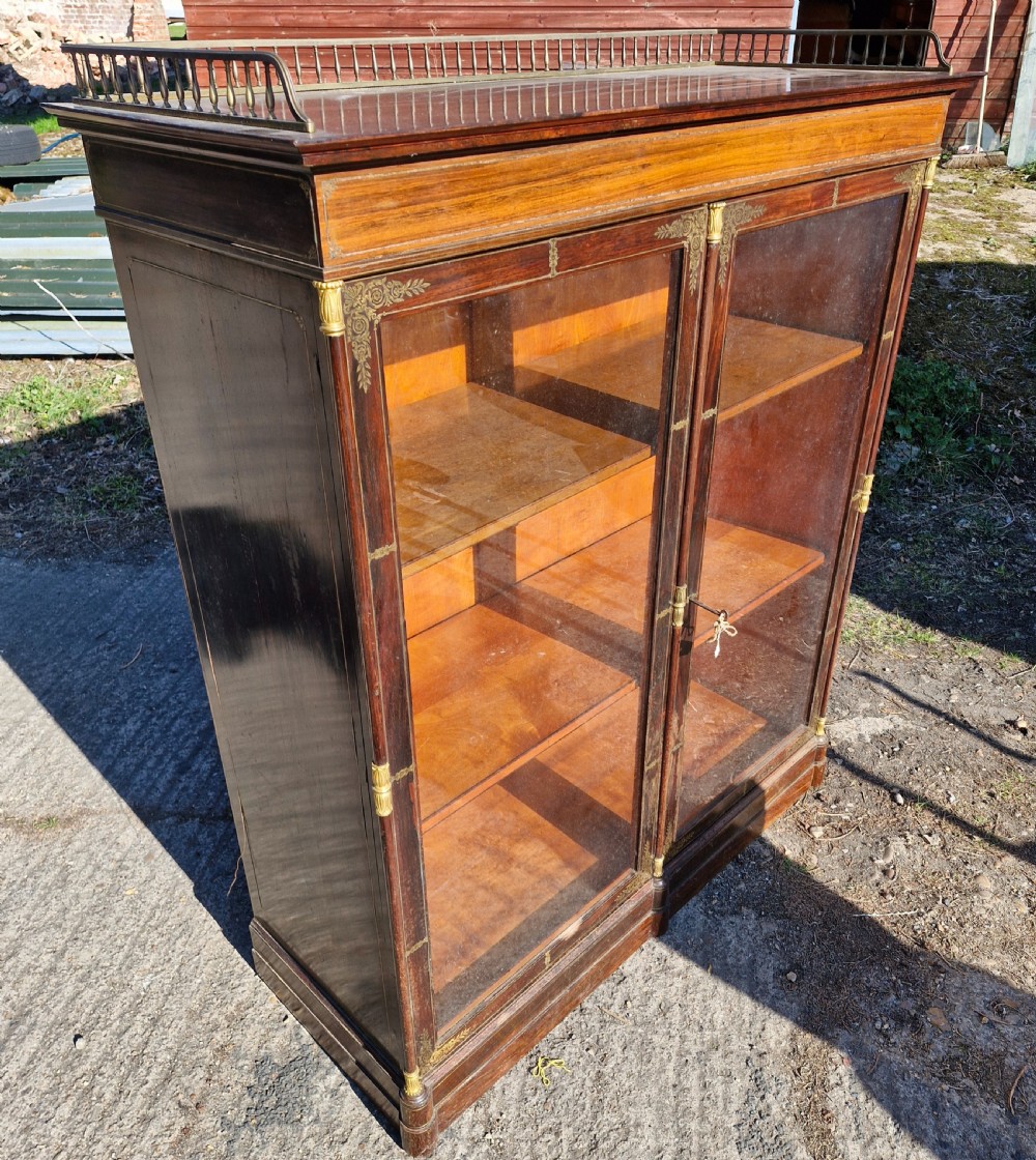 19th century brass inlaid rosewood 2 door cabinet.  View IX