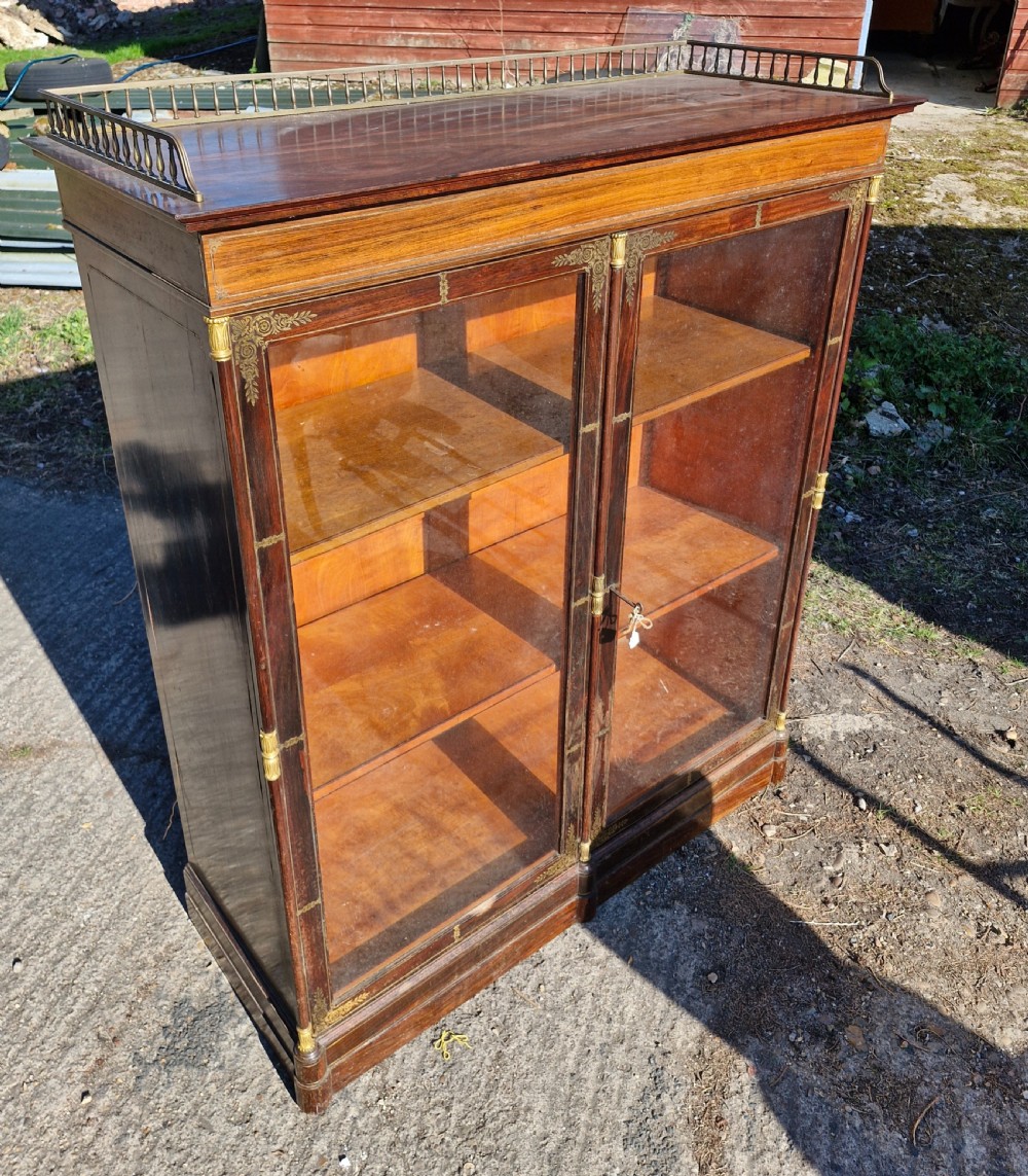 19th century brass inlaid rosewood 2 door cabinet.  View X