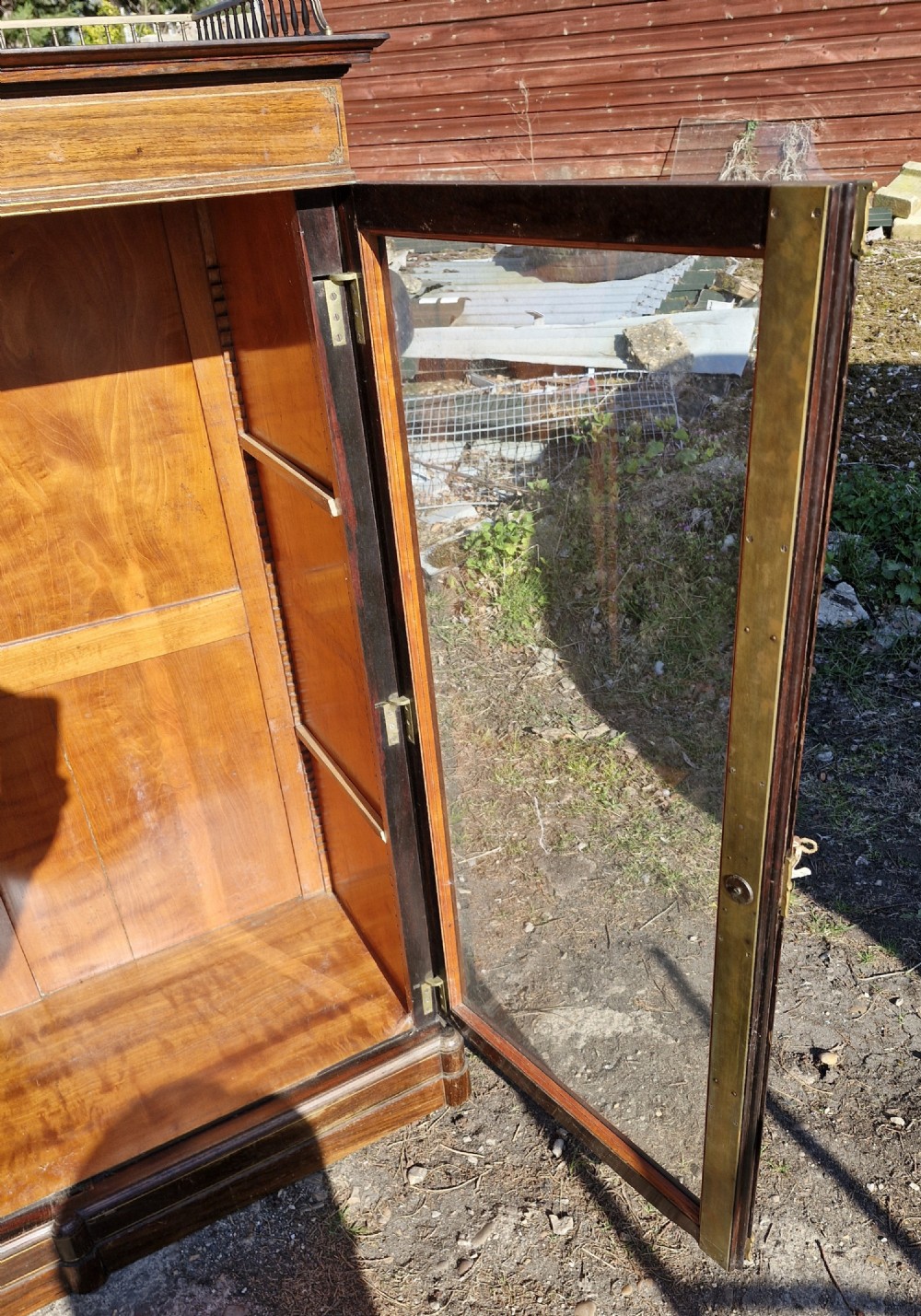 19th century brass inlaid rosewood 2 door cabinet.  View XI