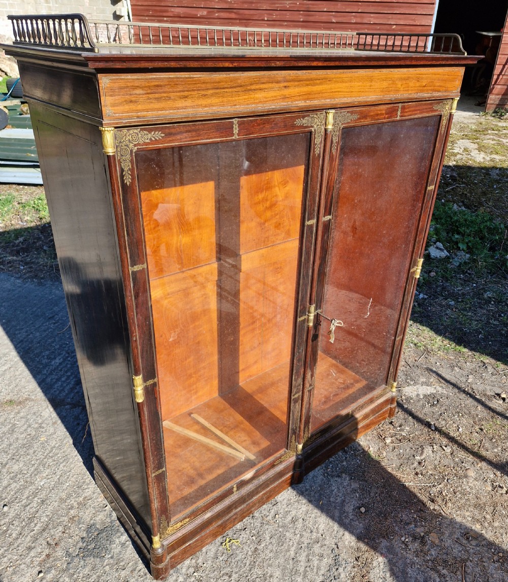 19th century brass inlaid rosewood 2 door cabinet.  View XIII
