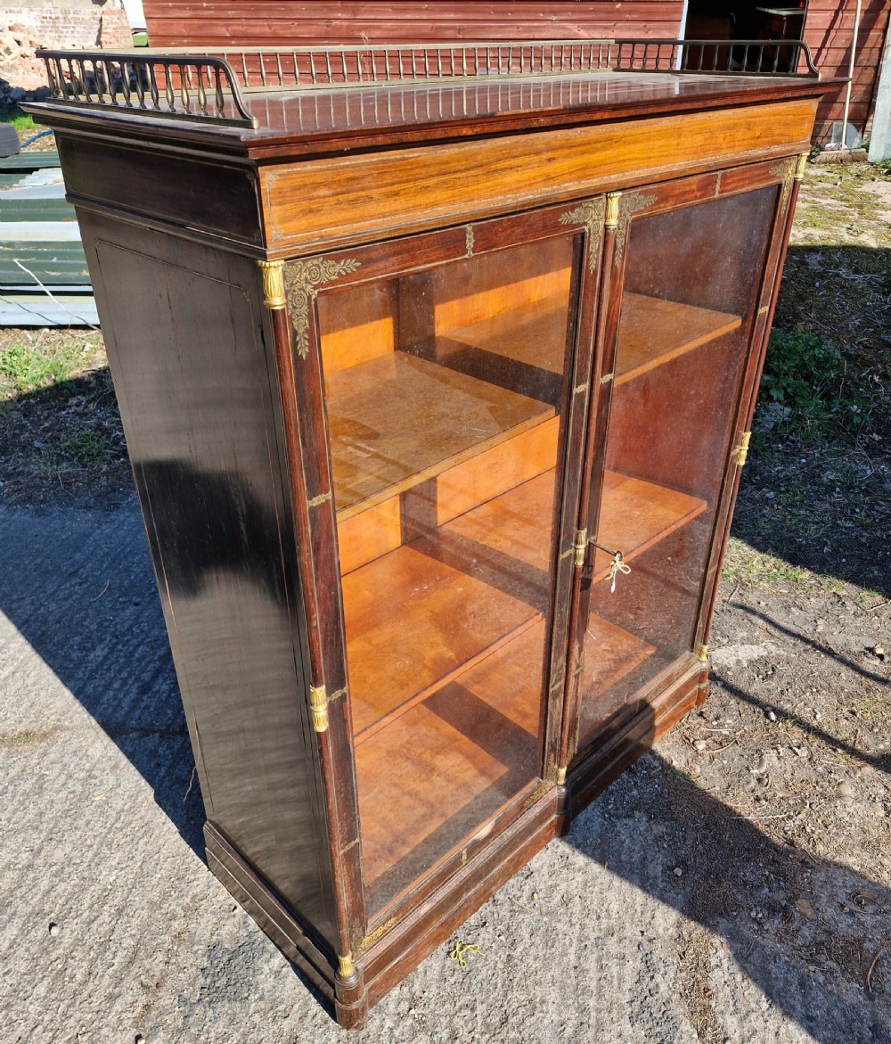 19th century brass inlaid rosewood 2 door cabinet.  View XVII