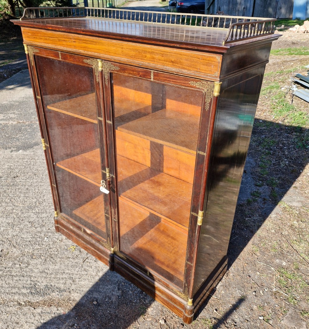 19th century brass inlaid rosewood 2 door cabinet.  View XIX
