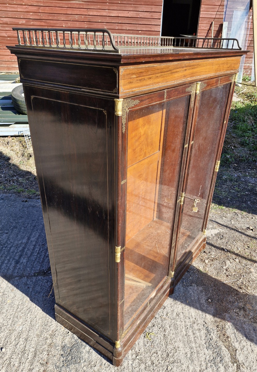 19th century brass inlaid rosewood 2 door cabinet.  View XXIII