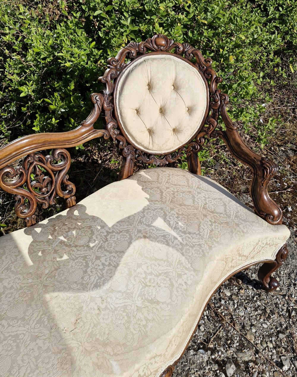 Victorian upholstered carved walnut conversation seat View III