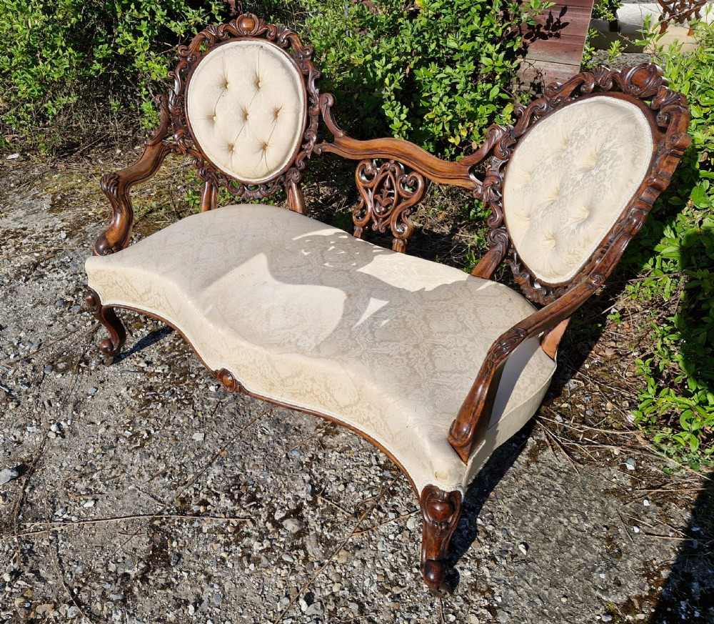 Victorian upholstered carved walnut conversation seat View VI