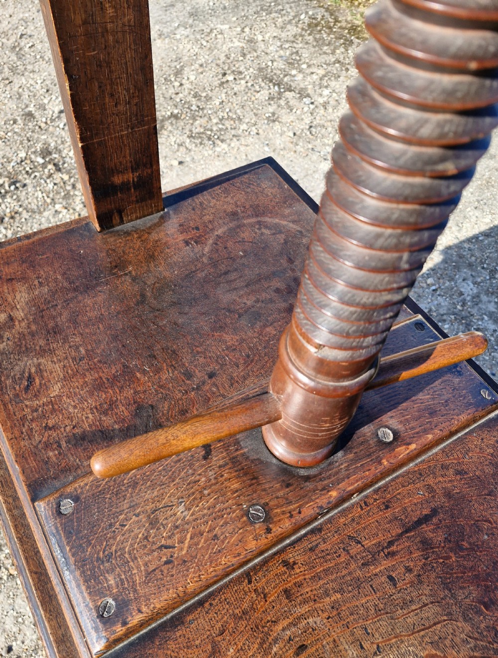 Late Georgian oak and walnut book press.  View VII