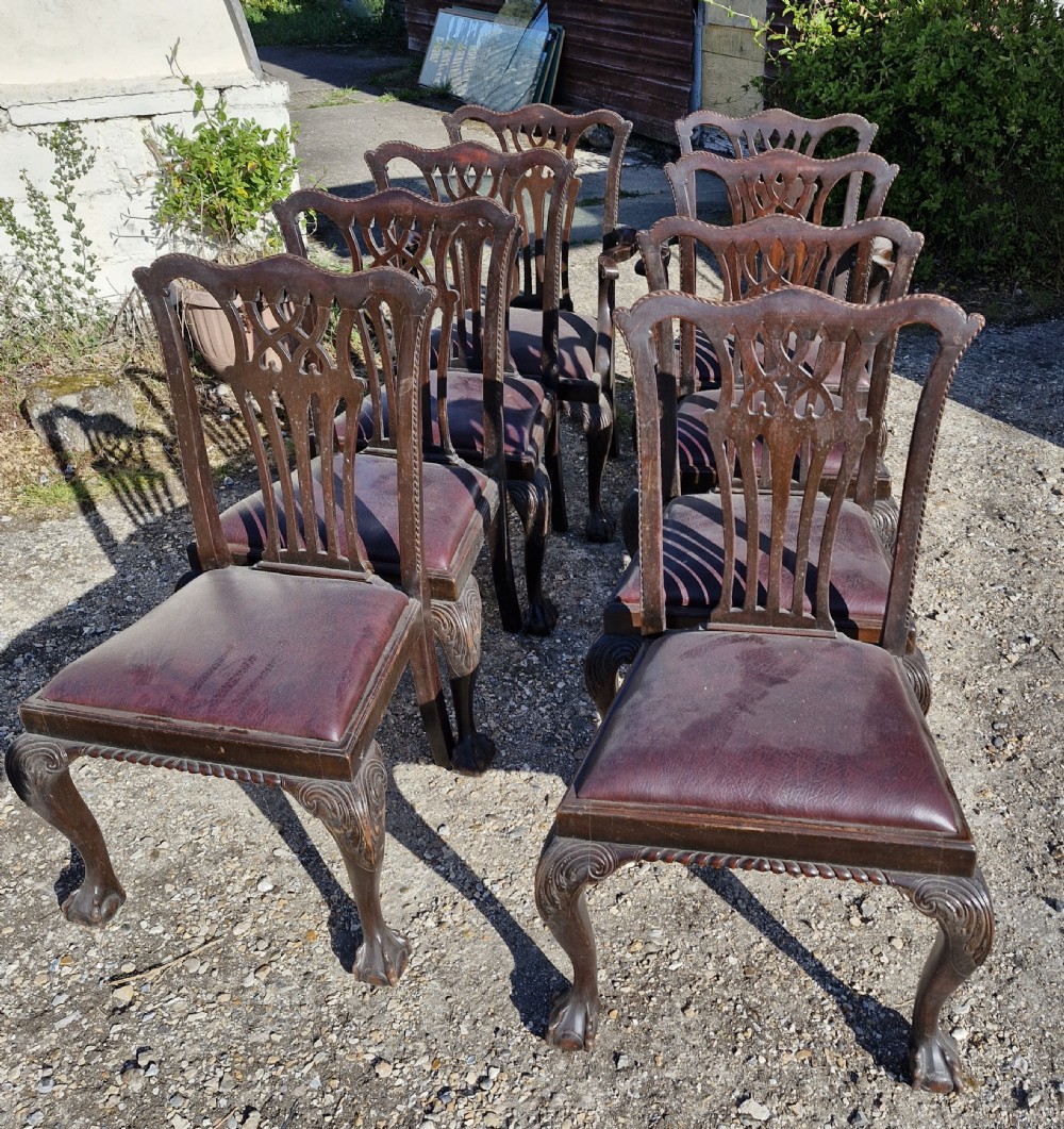Set of 8 carved Mahogany Chippendale style dining chairs   View III