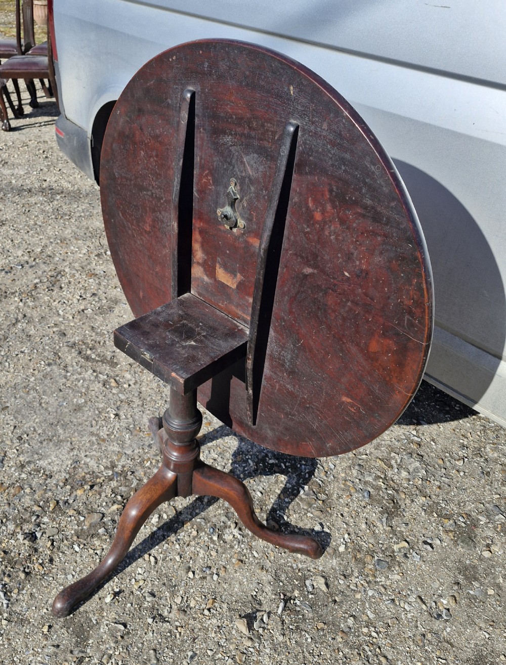 Georgian mahogany tripod table with good sized one piece top. View III