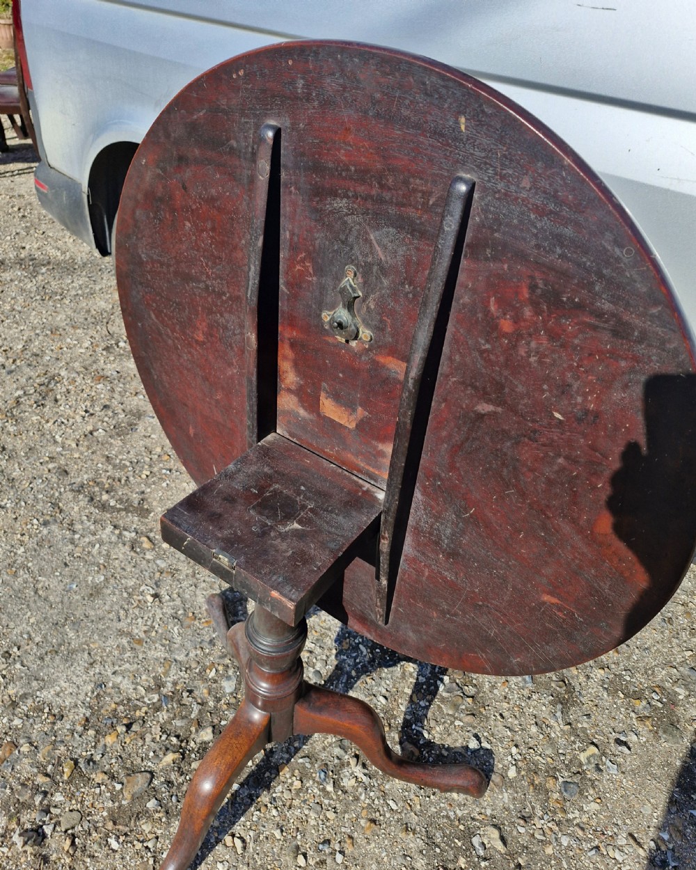 Georgian mahogany tripod table with good sized one piece top. View XV