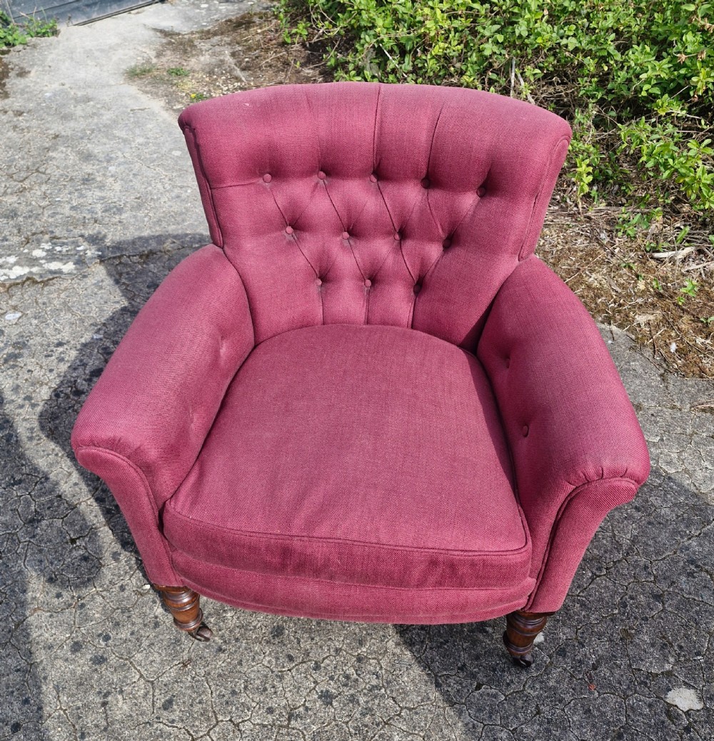 Late Victorian upholstered Woodstock style armchair.  View II