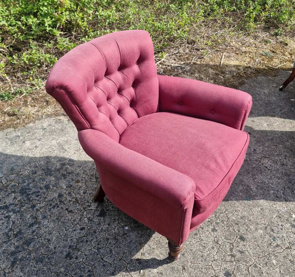 Late Victorian upholstered Woodstock style armchair.  View III