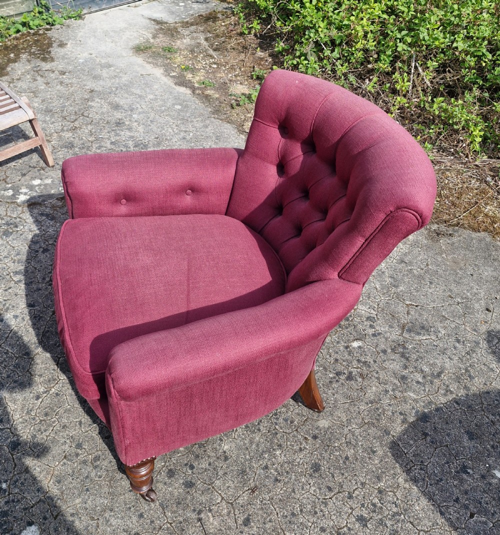 Late Victorian upholstered Woodstock style armchair.  View IV