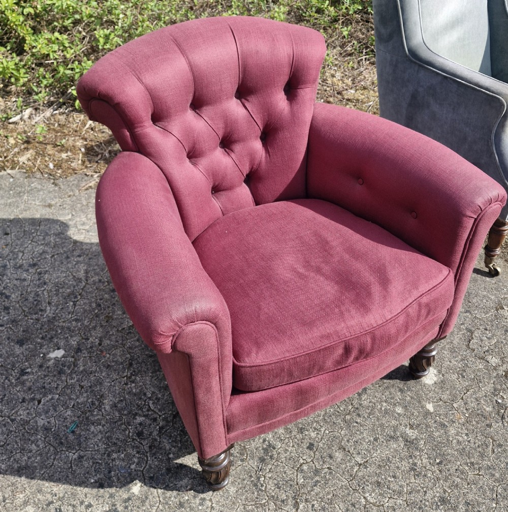 Early 20th century Woodstock style upholstered armchair.  View II
