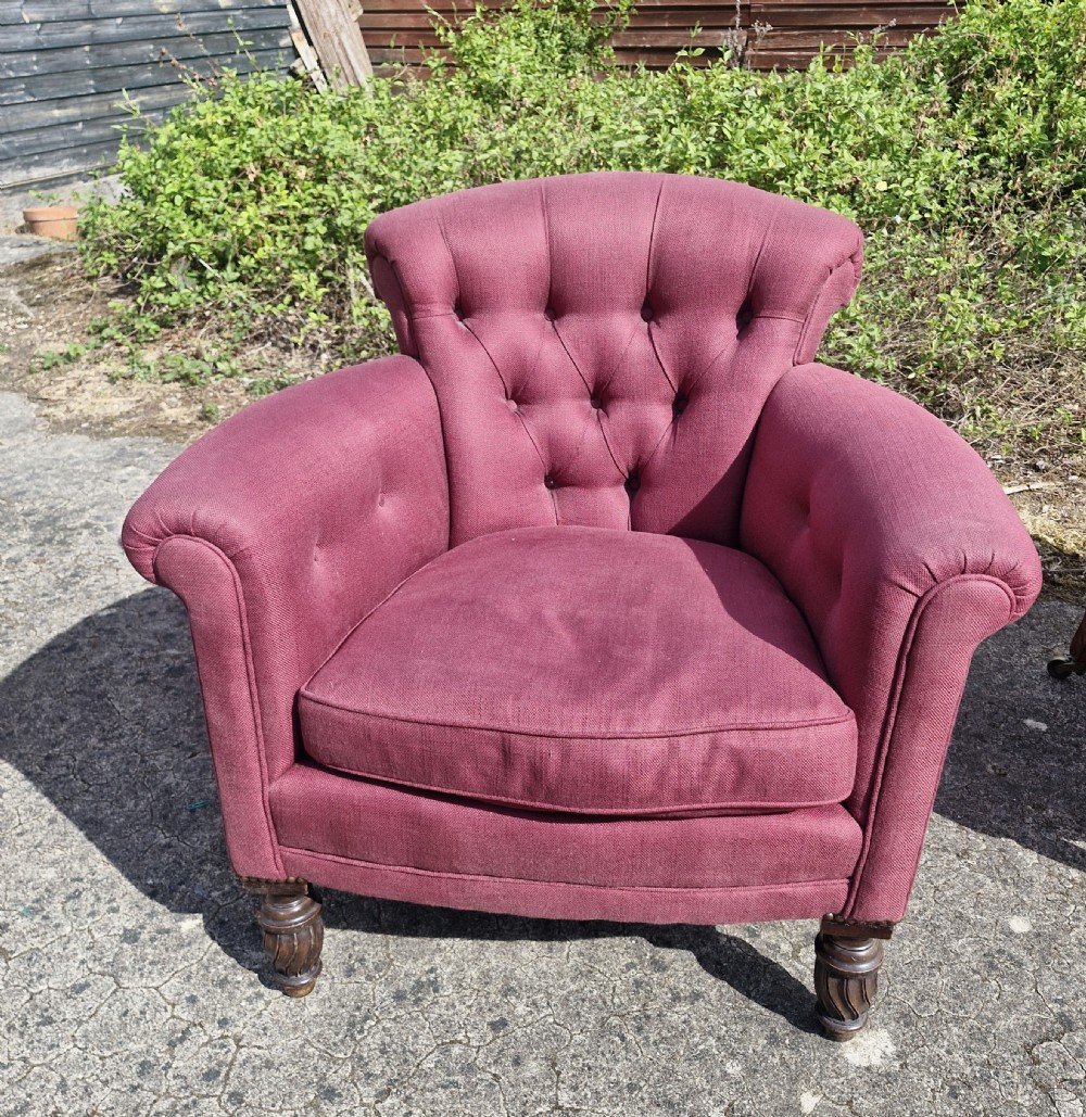 Early 20th century Woodstock style upholstered armchair.  View IV