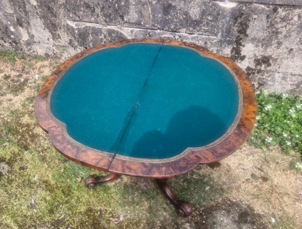 Victorian inlaid burr walnut games table.  View VII