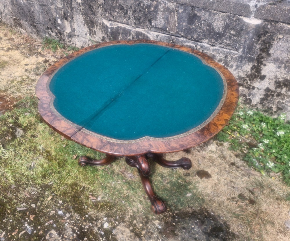 Victorian inlaid burr walnut games table.  View VIII