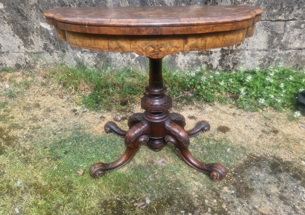 Victorian inlaid burr walnut games table.  View XII