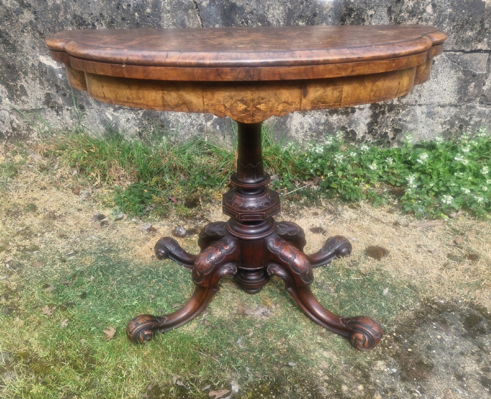 Victorian inlaid burr walnut games table.  View XIII