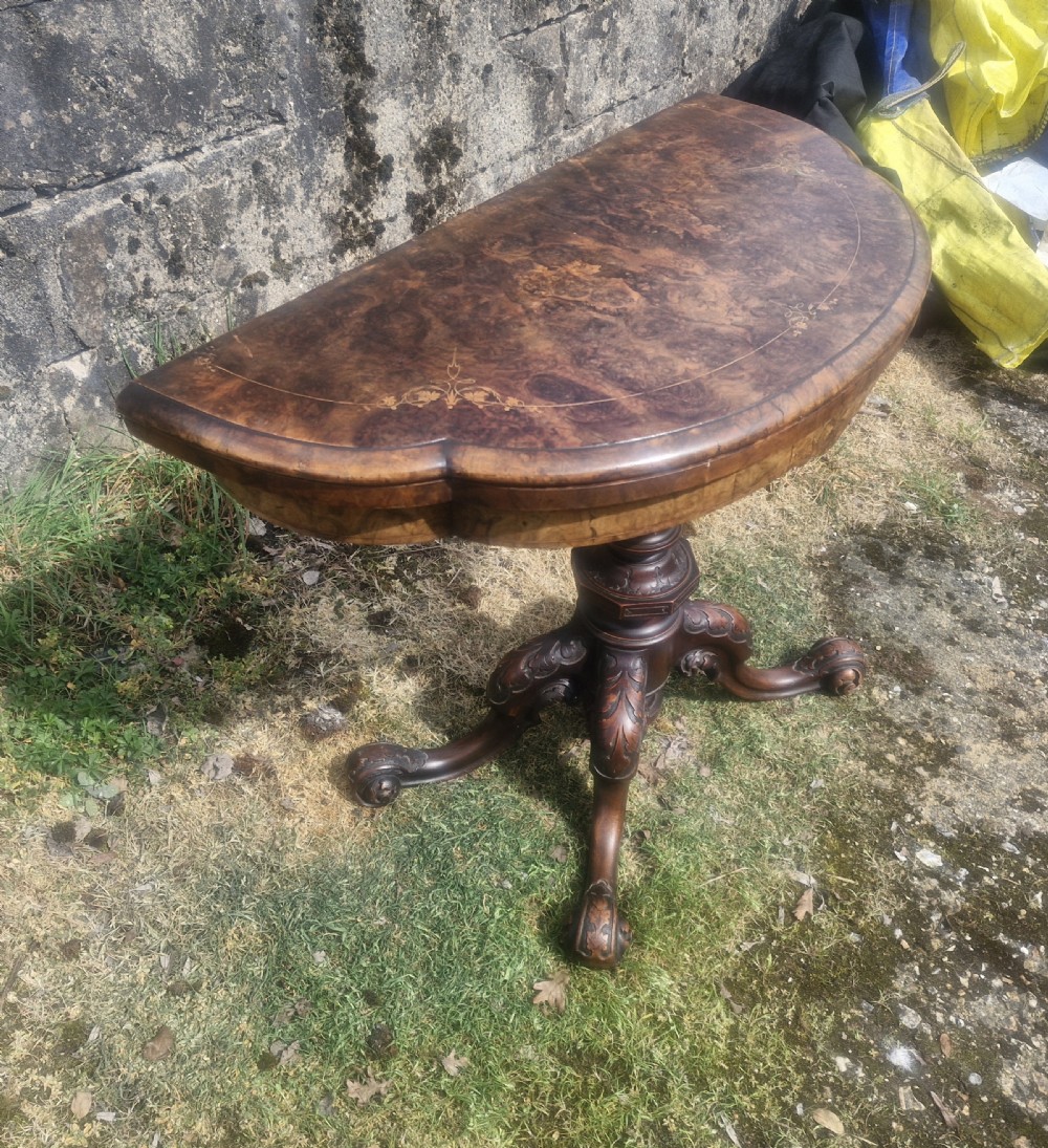 Victorian inlaid burr walnut games table.  View XIV