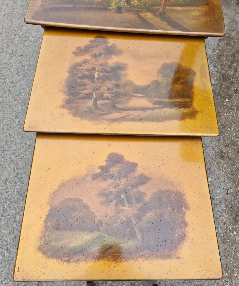 Nest of 4 early 20th century decorated occasional tables. View V