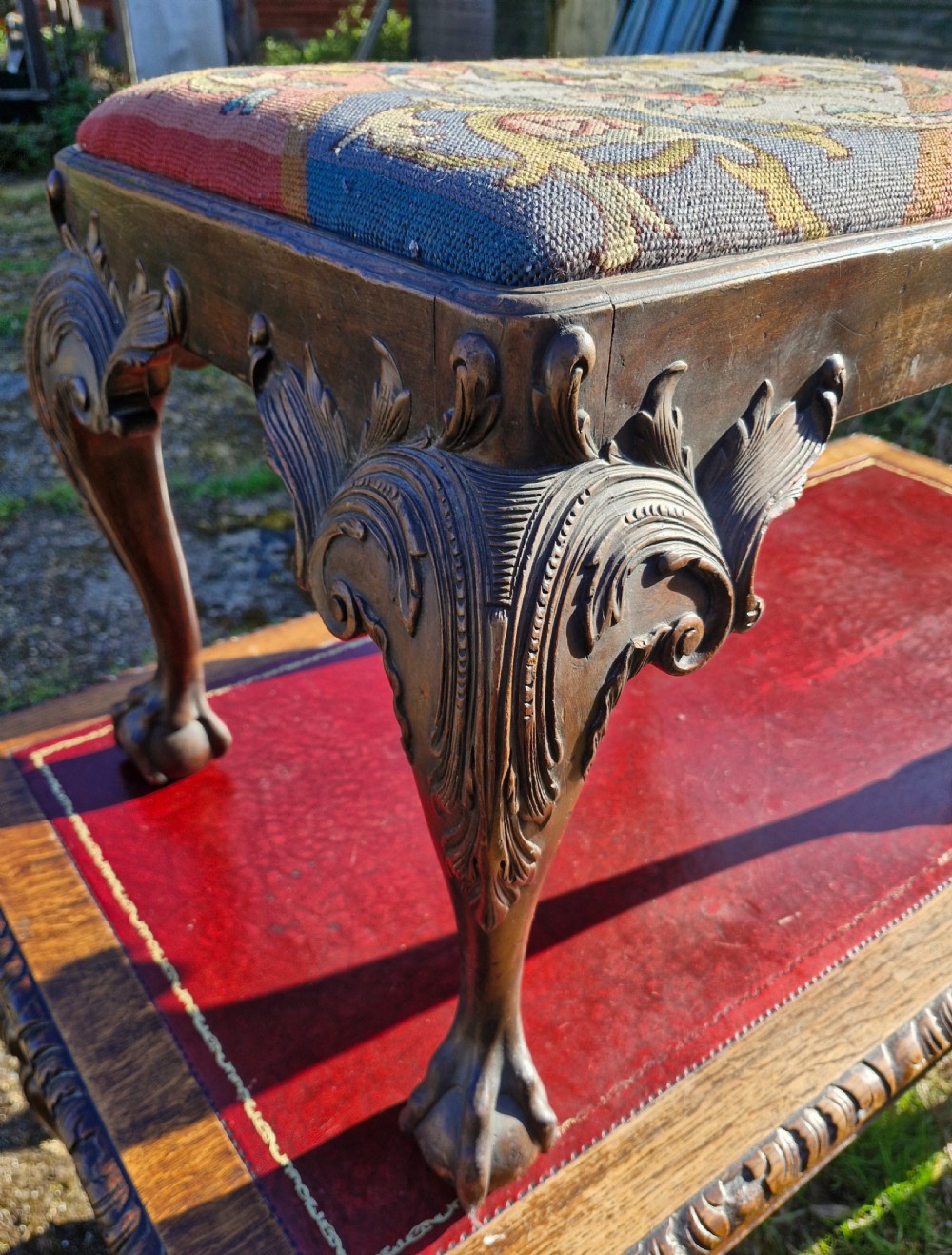 Good carved Mahogany Chippendale style dressing stool. View VII