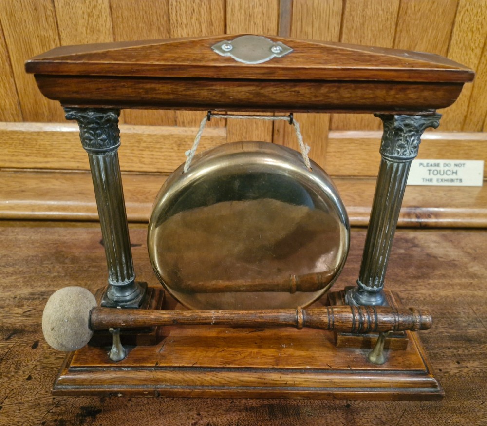Edwardian oak table top dinner gong.  View V