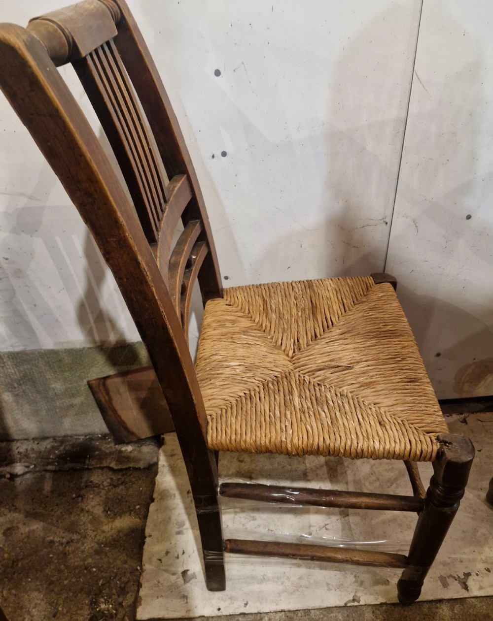 Set of 6 Rush seat kitchen dining chairs. View V